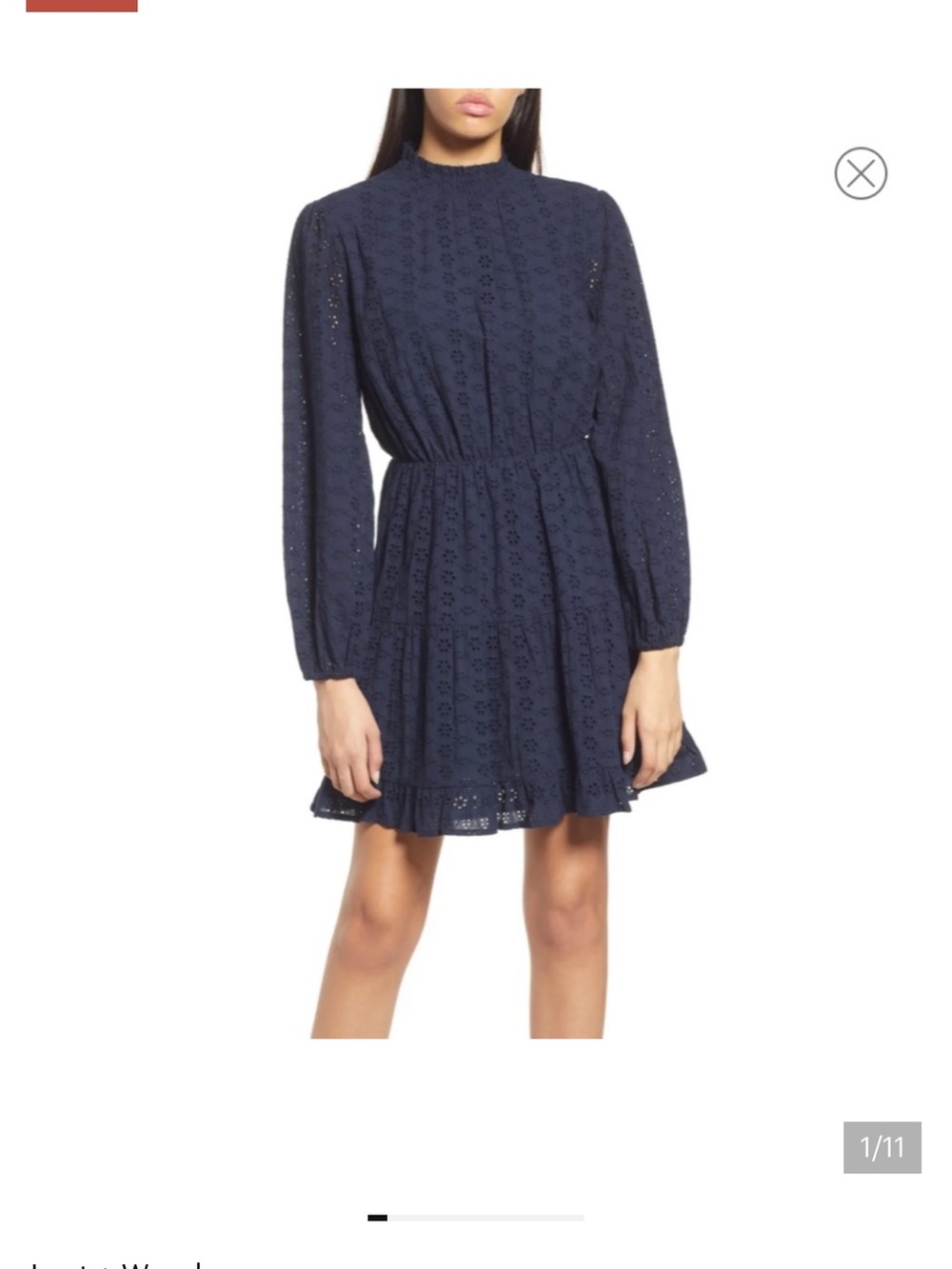 Lost + Wander Navy Eyelet Long-Sleeve Mini Dress
